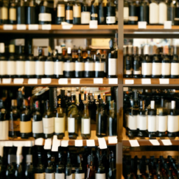 description: an image featuring various bottles of wine and spirits displayed on shelves in a wine shop, showcasing the diverse selection available.
